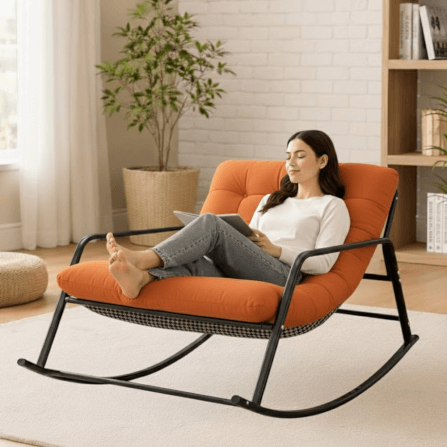 เก้าอี้พักผ่อนโยกได้ ELIFE สีส้มลายตาราง_7